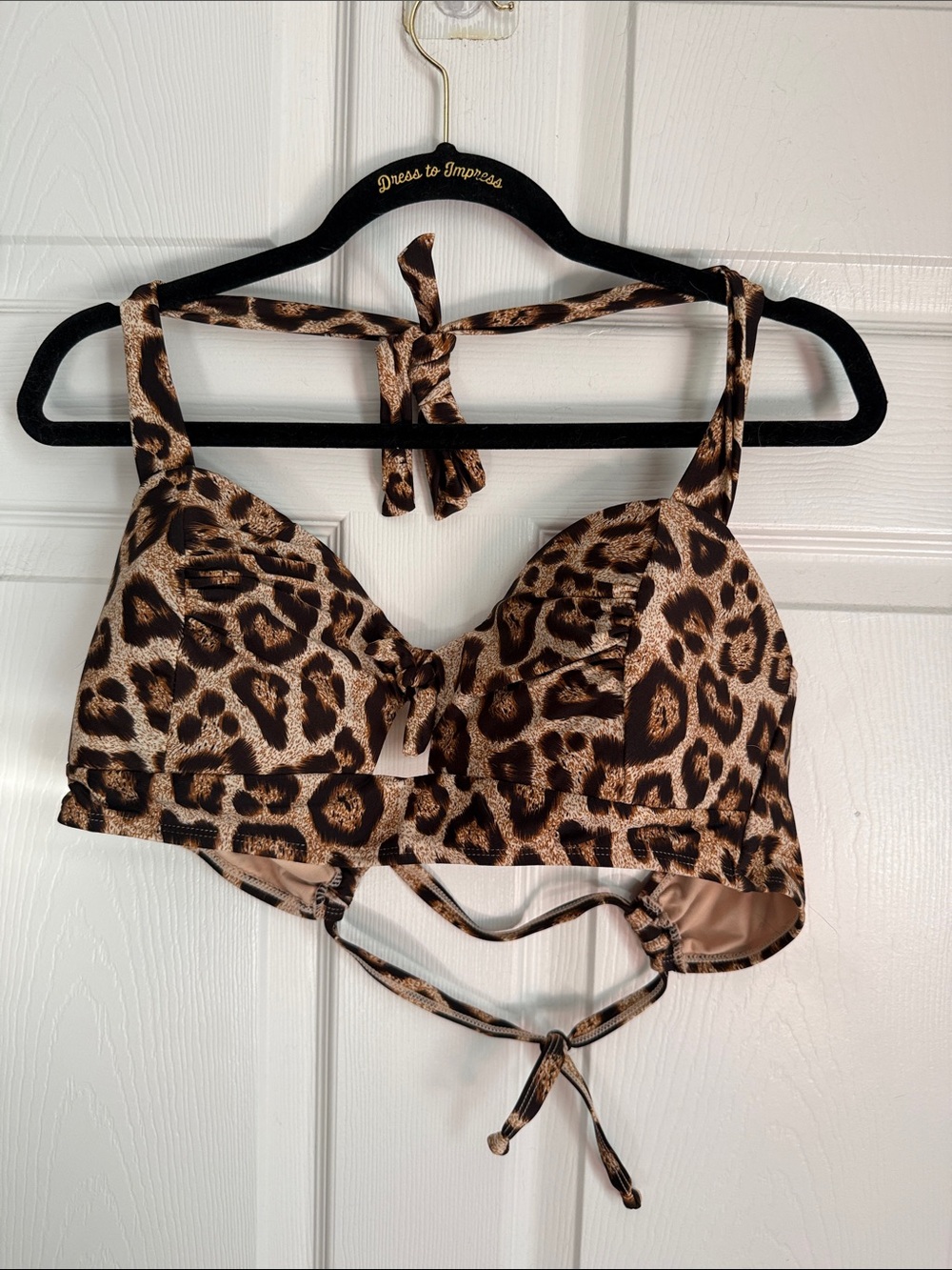 Unique Vintage Leopard Print Tie-Back Bikini Top